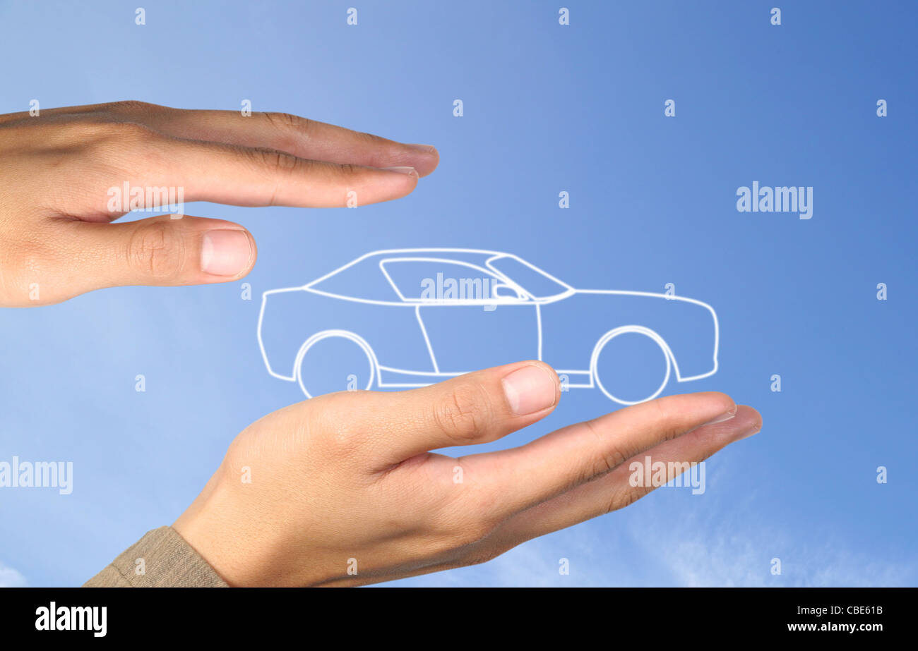 car in hands on blue sky Stock Photo - Alamy
