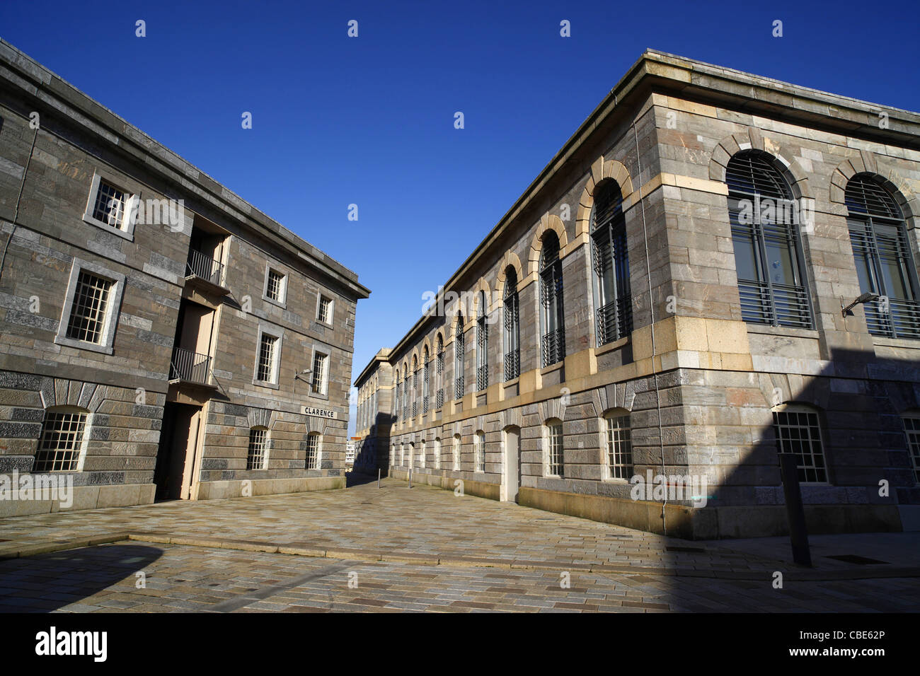 The Clarence (left) and Brewhouse buildings in Plymouth's Royal William Yard in Devon, UK. Stock Photo