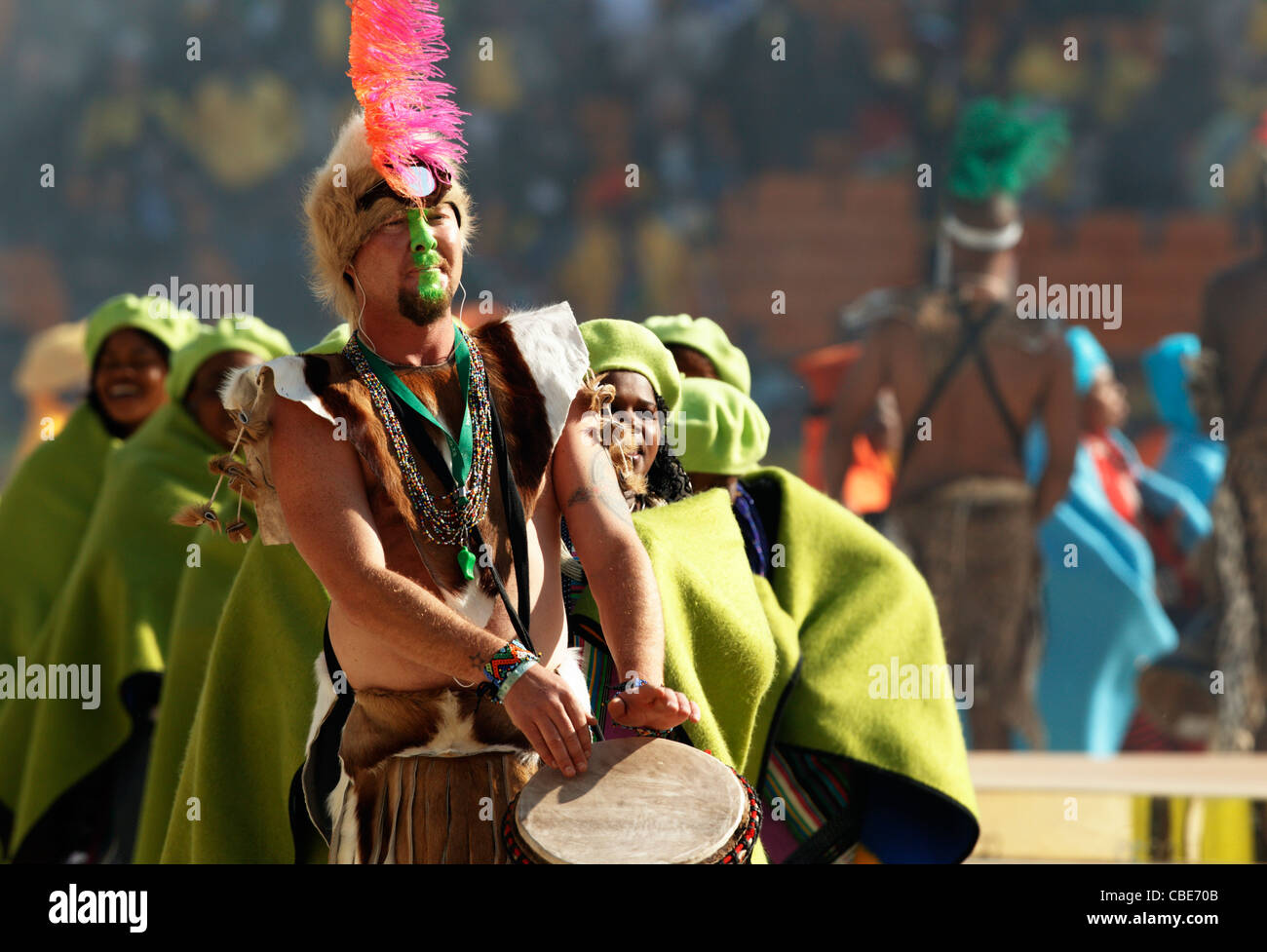 A drummer performs at the opening ceremony of the FIFA World Cup soccer tournament at Soccer City Stadium on June 11, 2010. Stock Photo