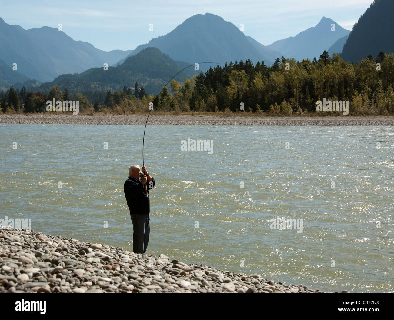 Salmon Fishing by Hope, BC, Canada Stock Photo