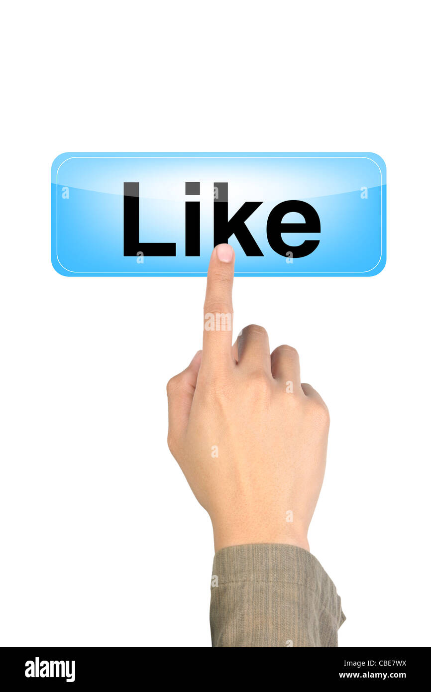 hand pushing the like blue button Stock Photo - Alamy