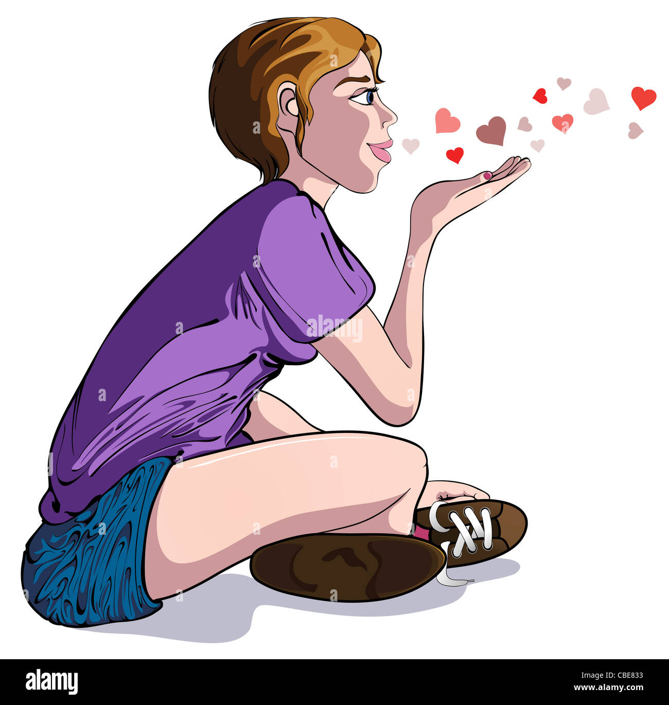 Lateral View Of A Girl Blowing A Kiss Stock Photo Alamy