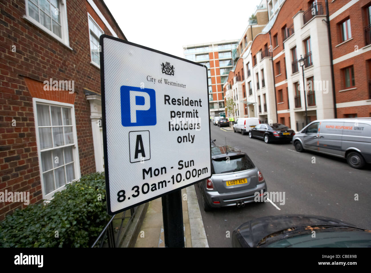 city of westminster resident permit holders only sign in knightsbridge London England Uk United Kingdom Stock Photo