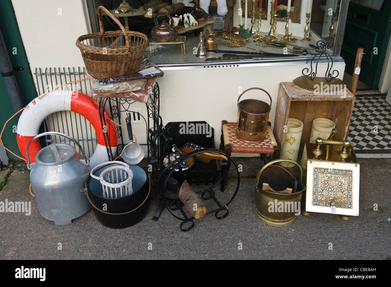 Display of goods outside bric a brac shop on high street in Kington Herefordshire England UK Stock Photo