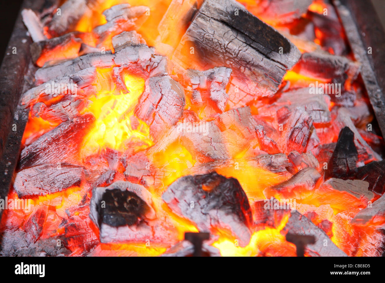 hot coals fire wood Stock Photo Alamy