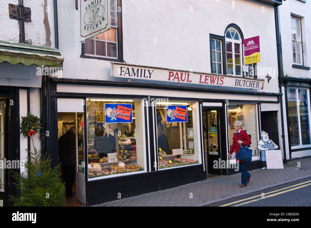 Frontage of local family butchers shop on high street in Kington Herefordshire England UK Stock Photo