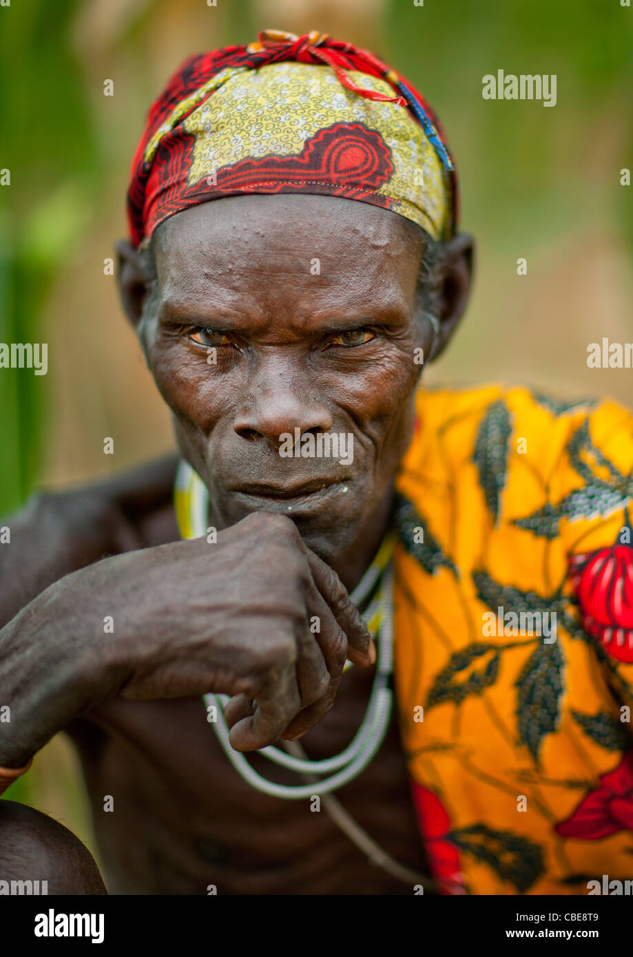 Old Mucubal Chieftain, Virie Area, Angola Stock Photo