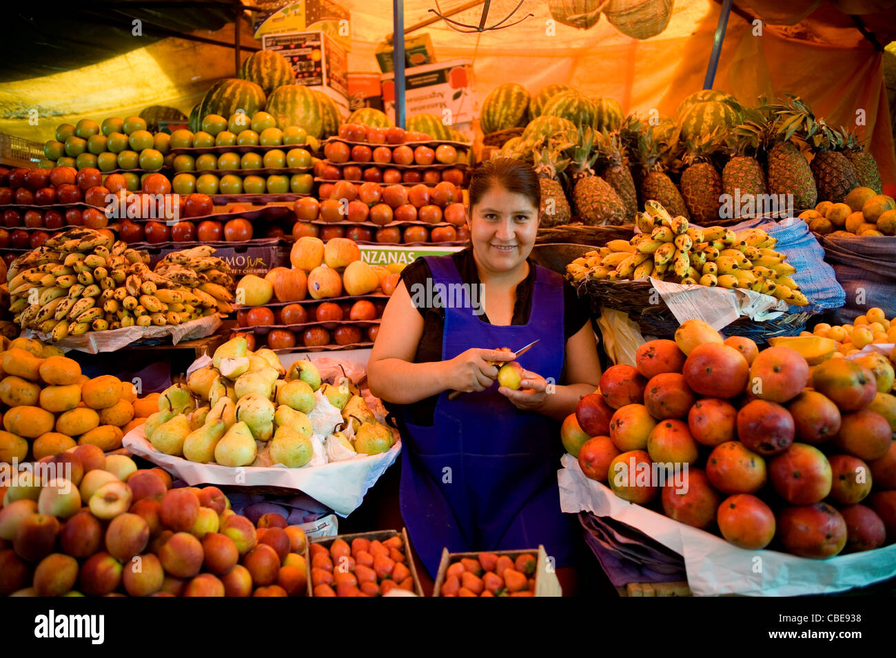 Woman selling fruit in the central market of Sucre' Bolivia Stock Photo
