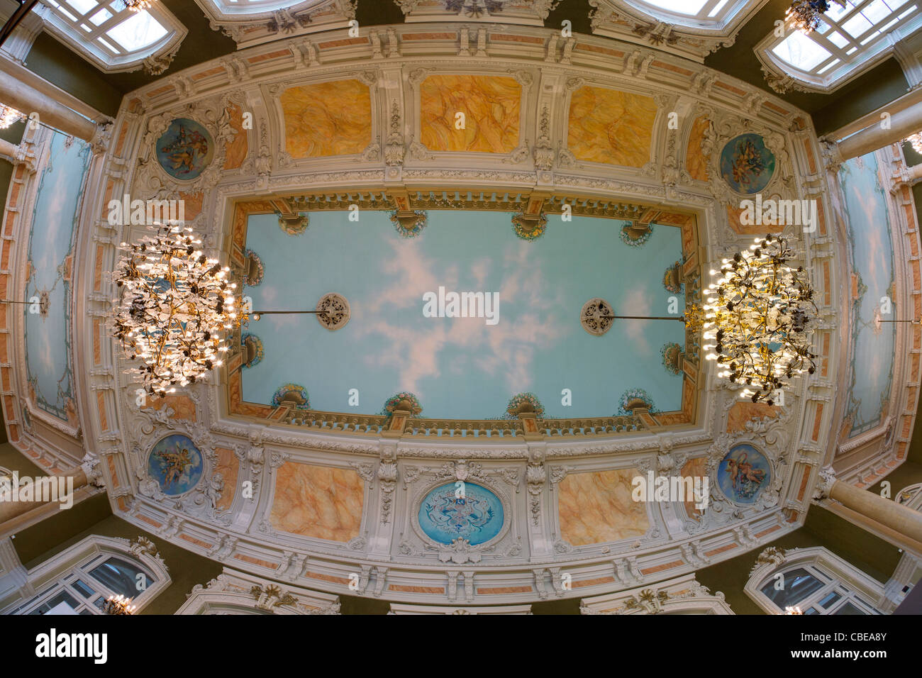 In the Vichy's opera house, the trompe-l'oeil ceiling of the Napoleon III lounge (Congress Center - Vichy - Auvergne - France). Stock Photo