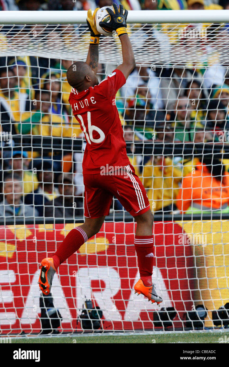 Goalkeeper Itumeleng Khune of South Africa makes a save during the