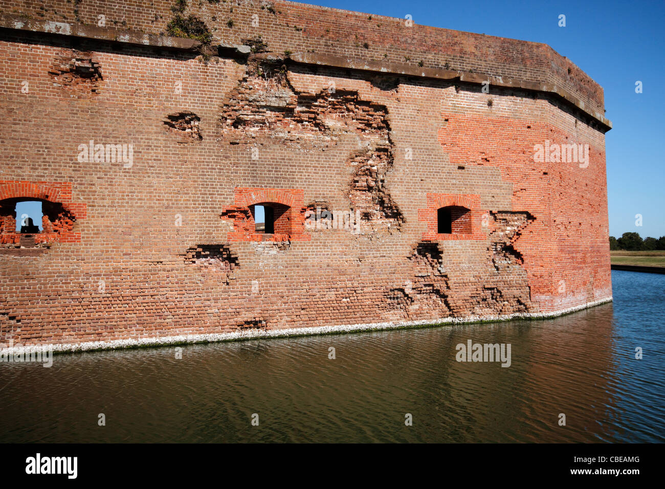 Damaged walls of Fort Pulaski, near Savannah, USA. Fort was