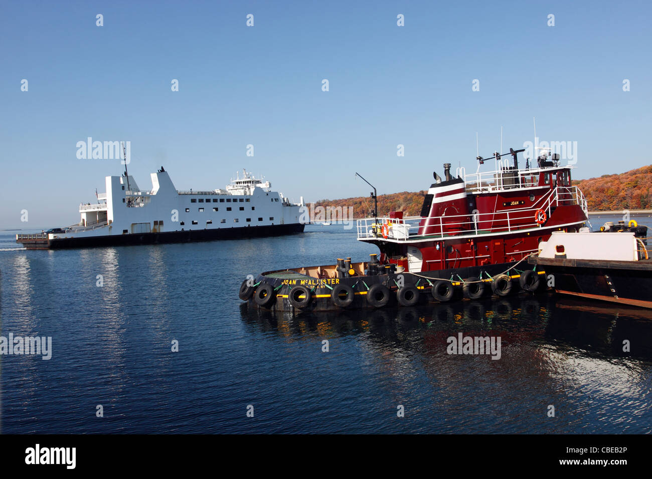 car and passenger ferry departing port jefferson harbor long island