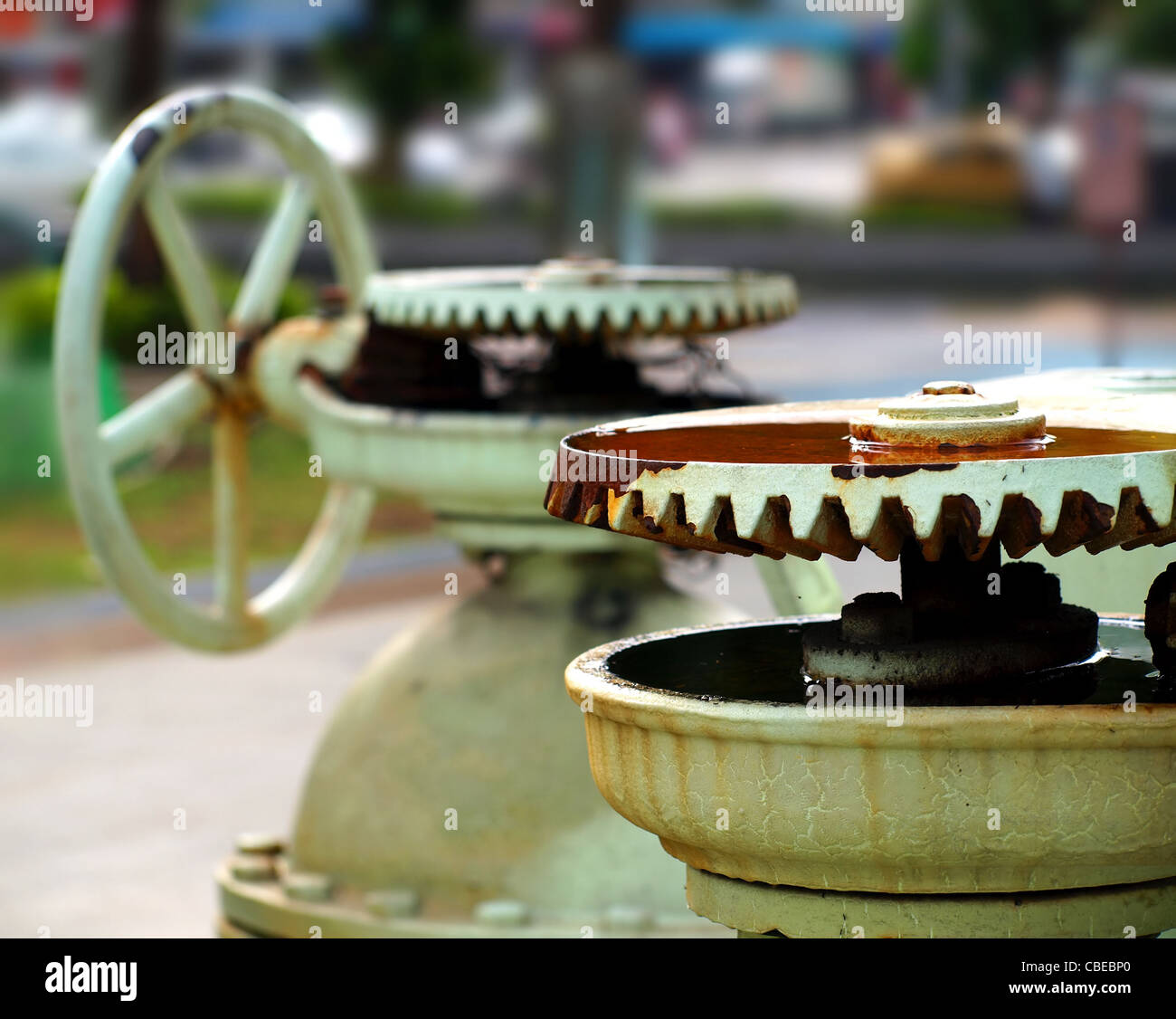 Old water pump and gears Stock Photo