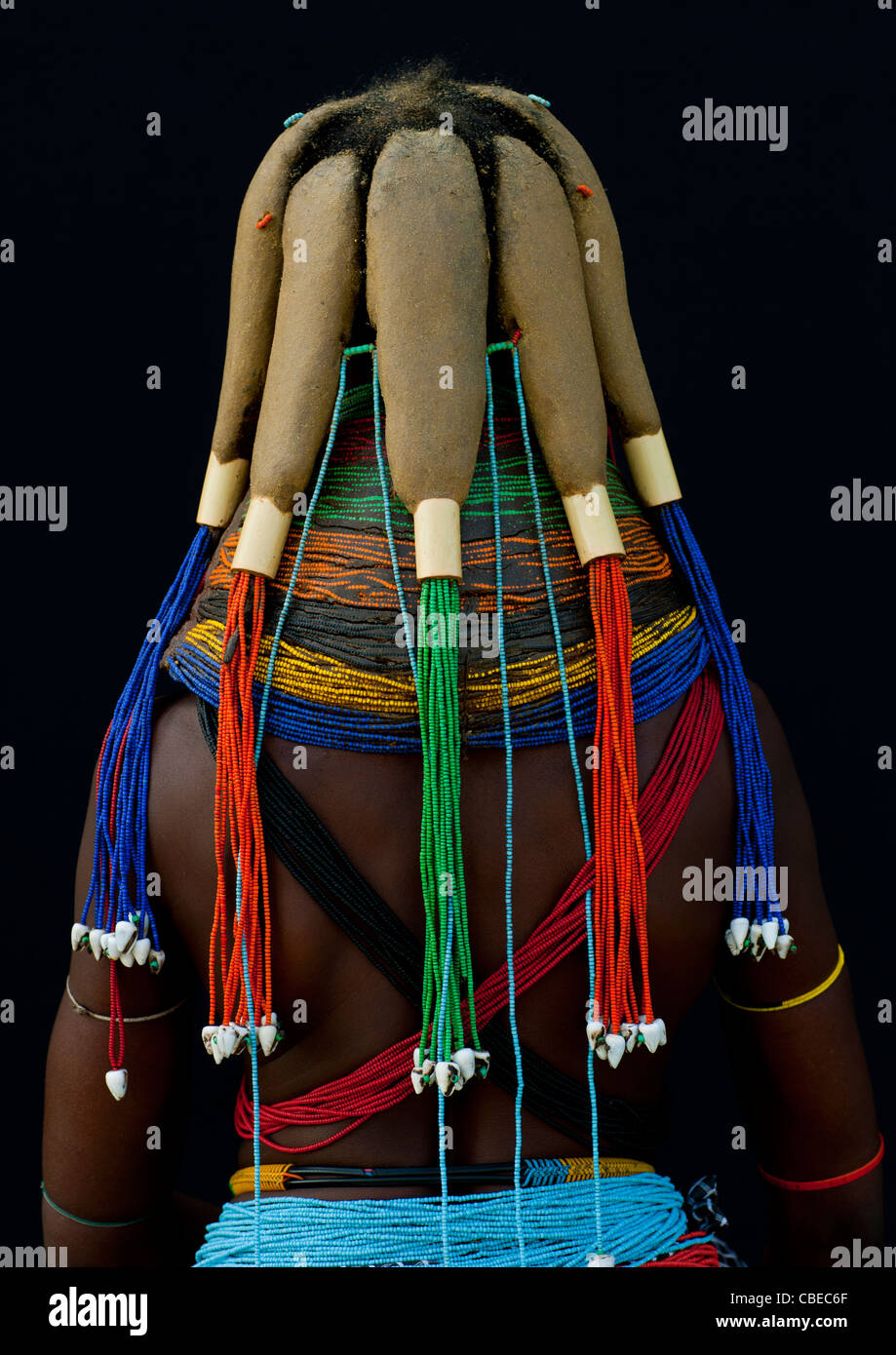 Mwila Woman Wearing The Vilanda Necklace, Chibia Area, Angola Stock Photo
