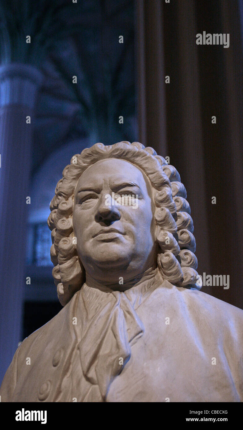 A bust of Johann Sebastian Bach at the St. Nicholas Church in Leipzig, Germany. Stock Photo