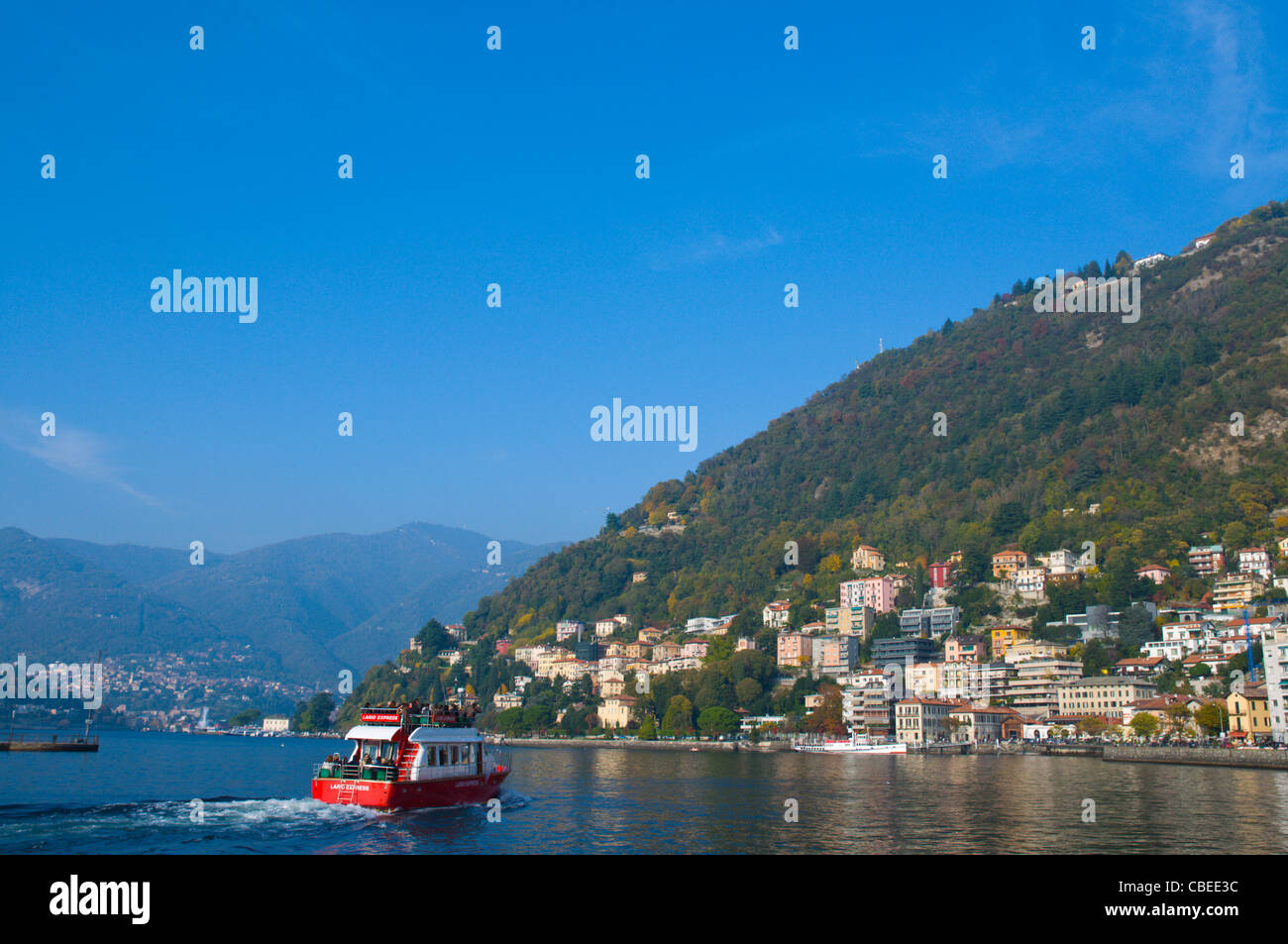 Sightseeing tour cruise boat on Lago di Como the Como lake at Como town Lombardy region Italy Europe Stock Photo
