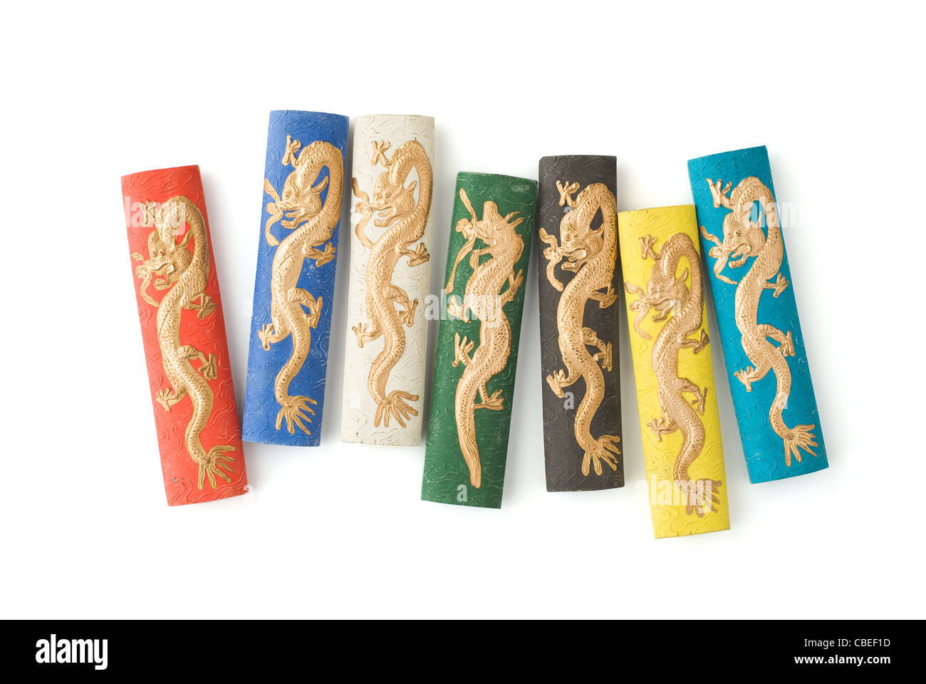 East Asian Ink Sticks with Dragon Decoration Stock Photo