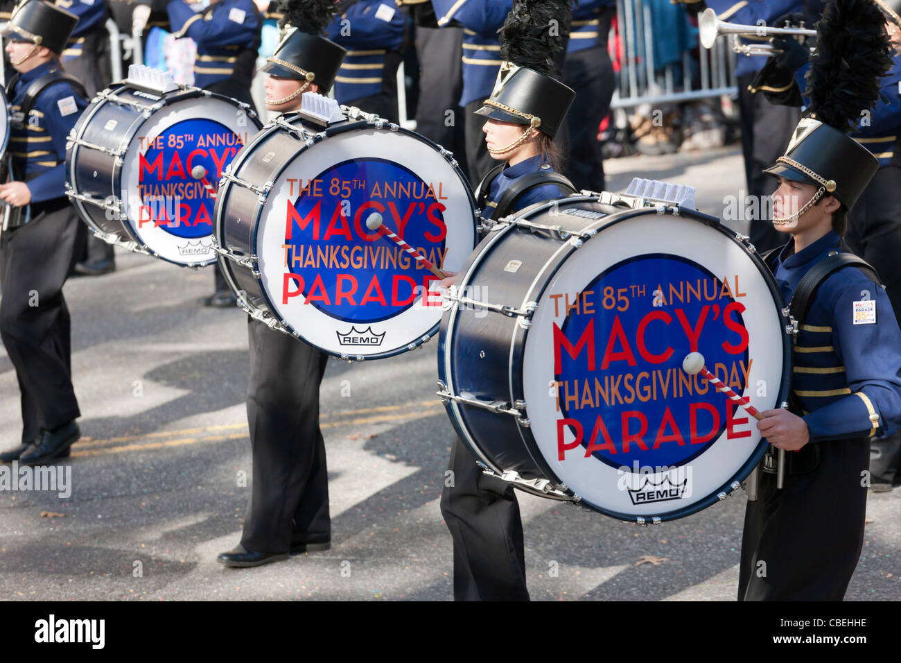 Members of the Legacy High School Lightning Marching band perform during the 2011 Macy's Thanksgiving Day Parade in New York. Stock Photo