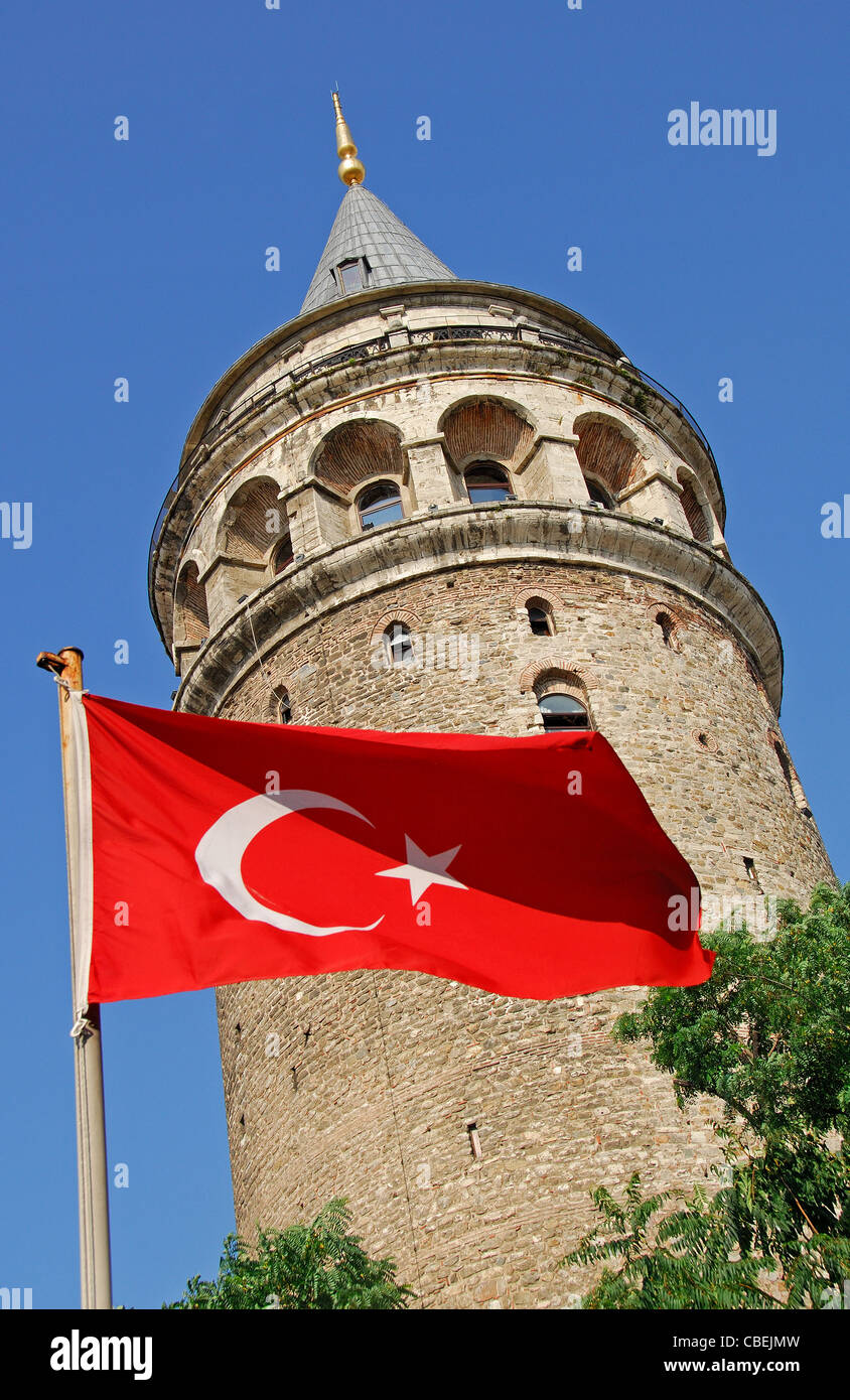 ISTANBUL, TURKEY. The Galata Tower, an Istanbul landmark in the Beyoglu district of the city. 2009. Stock Photo