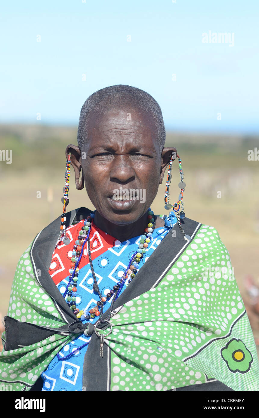 Kenya, Masai Mara, members of the Masai tribe entertain tourists Stock Photo