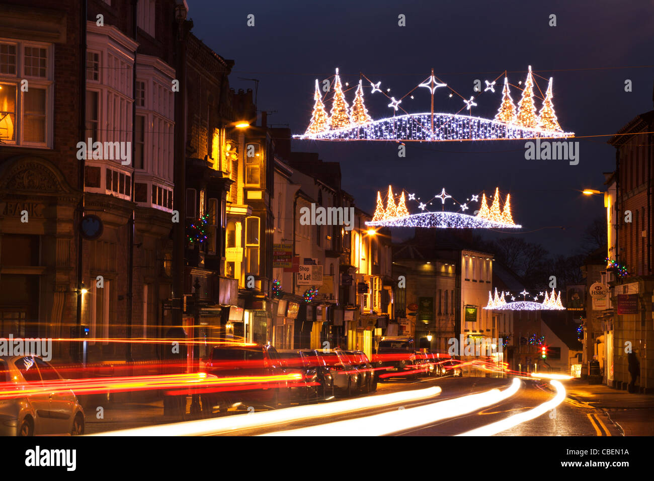 Christmas Lights on the High Street Knaresborough Yorkshire England