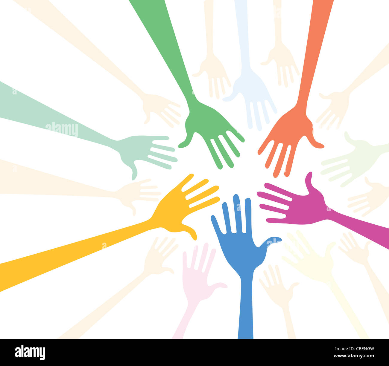 Group friends raise hands team hi-res stock photography and images - Alamy