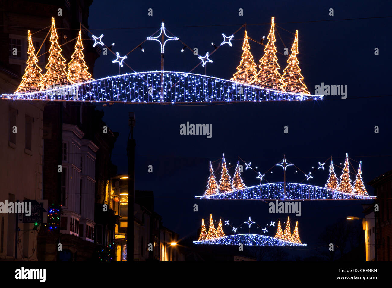 Christmas Lights on the High Street Knaresborough Yorkshire Eng Stock Photo Alamy