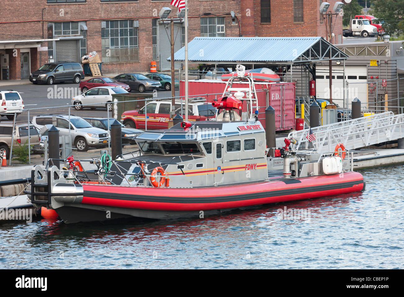FDNY fire boat Bravest docked in the Brooklyn Navy Yard in New York City. Stock Photo