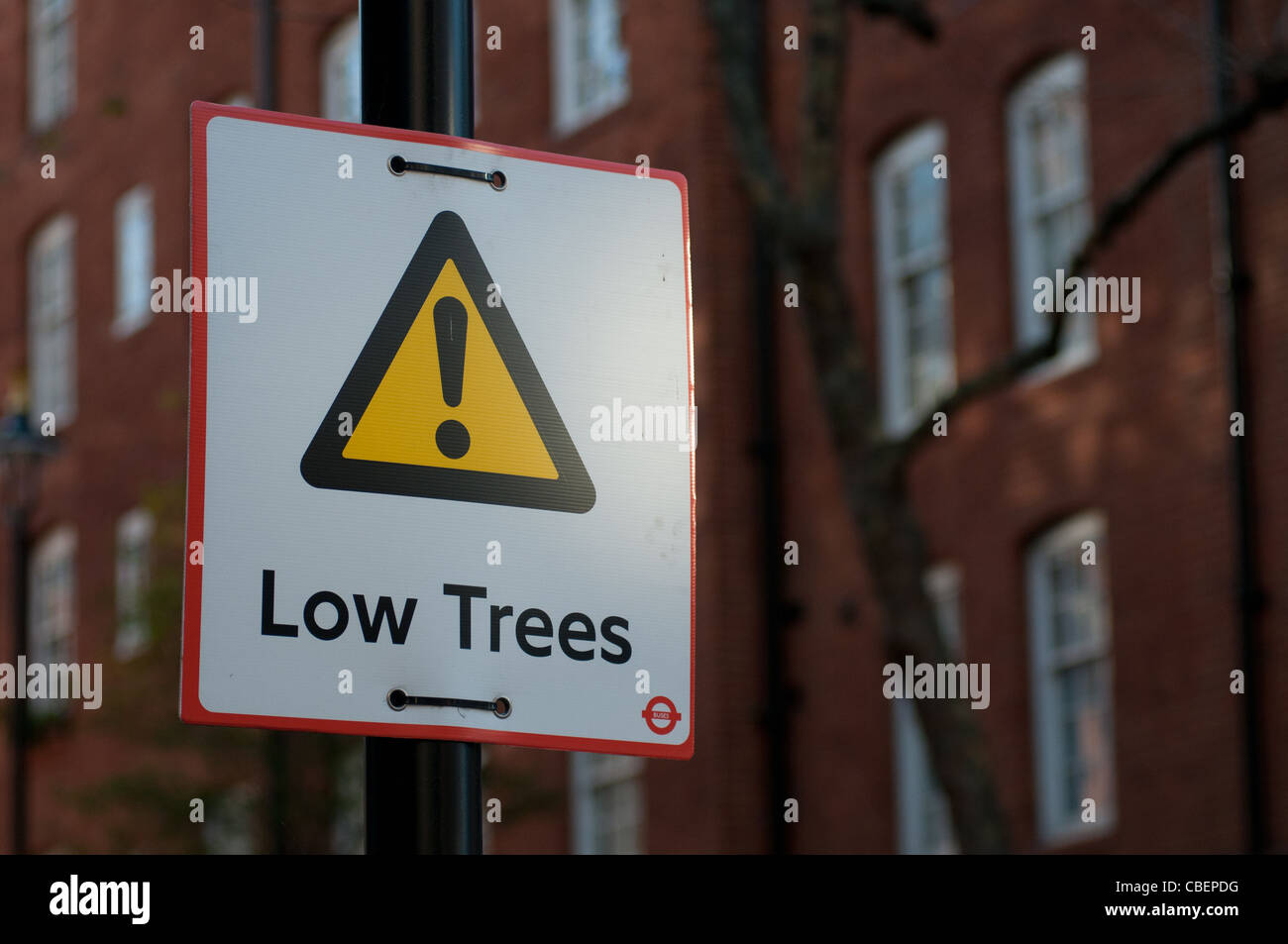 Low Trees Warning Sign in a Residential Street, London, England, UK Stock Photo