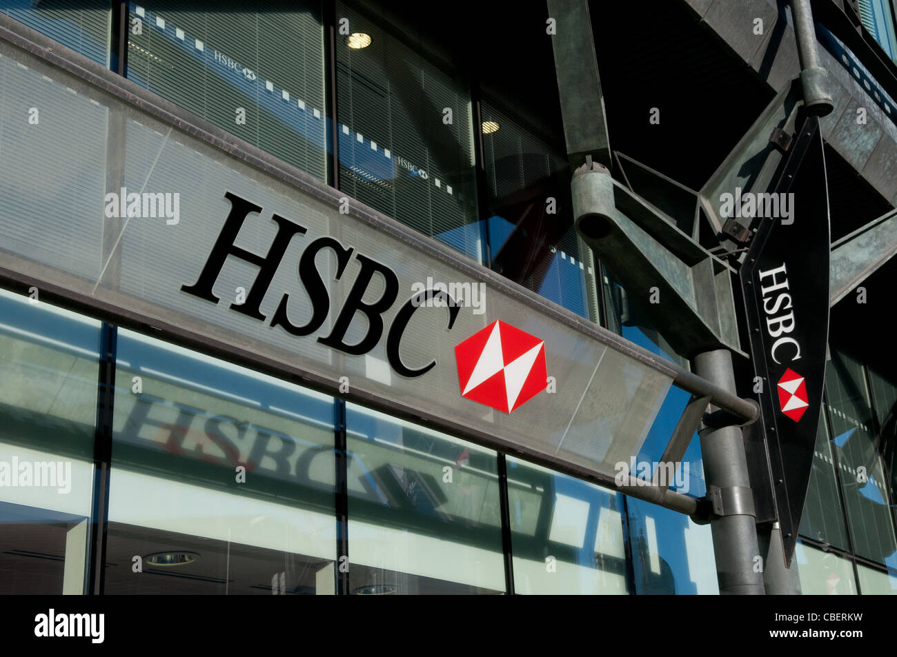 HSBC Signs, Queen Victoria Street, London, England, UK Stock Photo