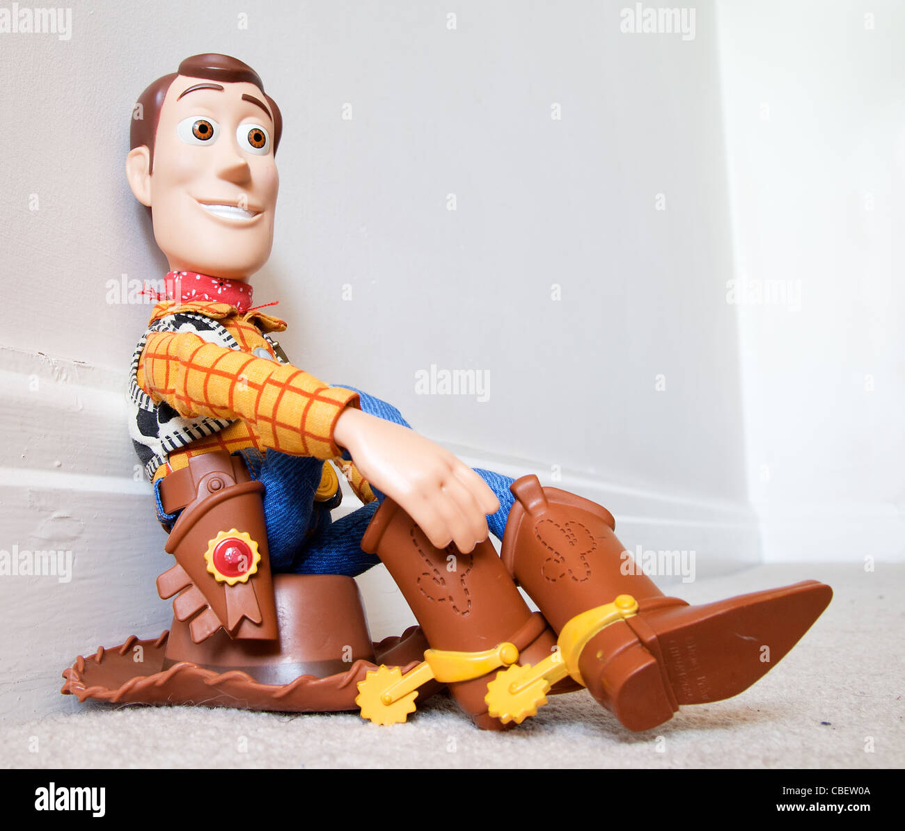 Woody From Toy story sitting on his cowboy hat sheriff Stock Photo