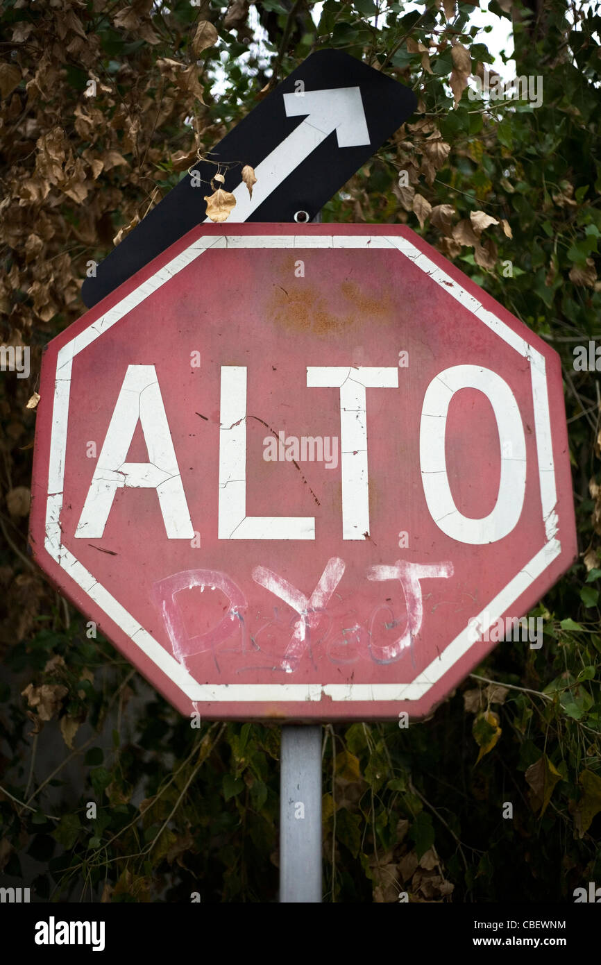 A 'STOP' sign in Monterrey, Mexico. Stock Photo