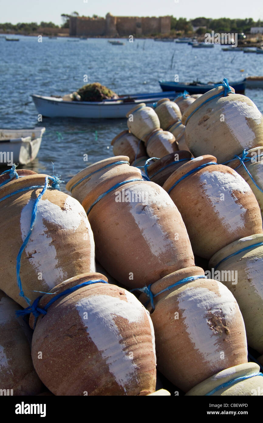 Octopus traps in the fishing port of Houmt Souk, Djerba Tunisia