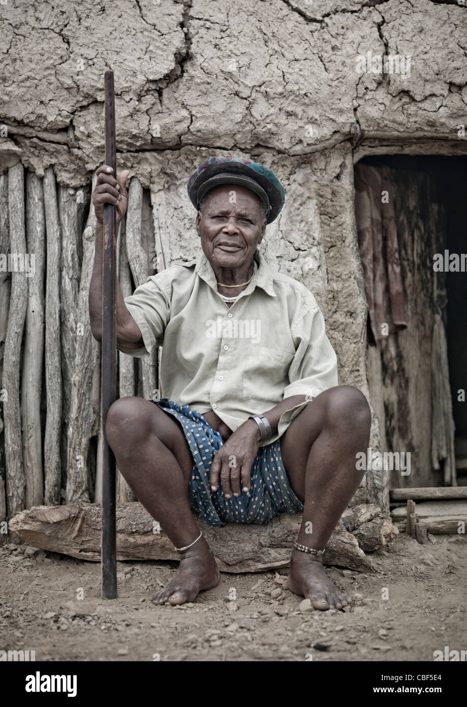 Old Mucubal Man Dressed In A Western Way, Virie Area, Angola Stock Photo