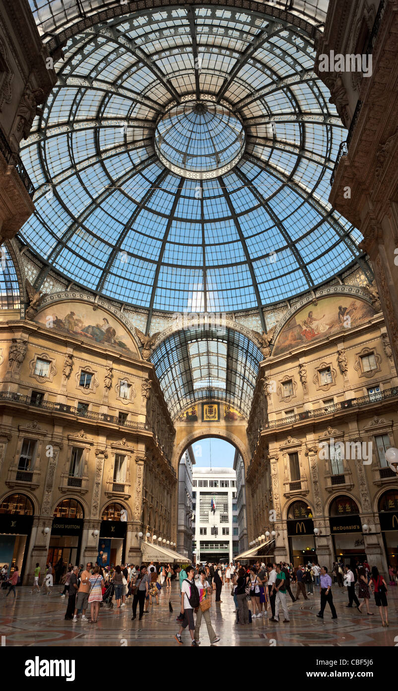 Galleria Vittorio Emanuele in Milan, Italy. The shopping arcade was built between 1865 and 1867, and contains high-end shops. Stock Photo