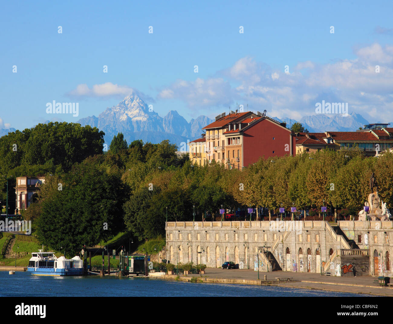 Italy, Piedmont, Turin, Po River, skyline, Stock Photo