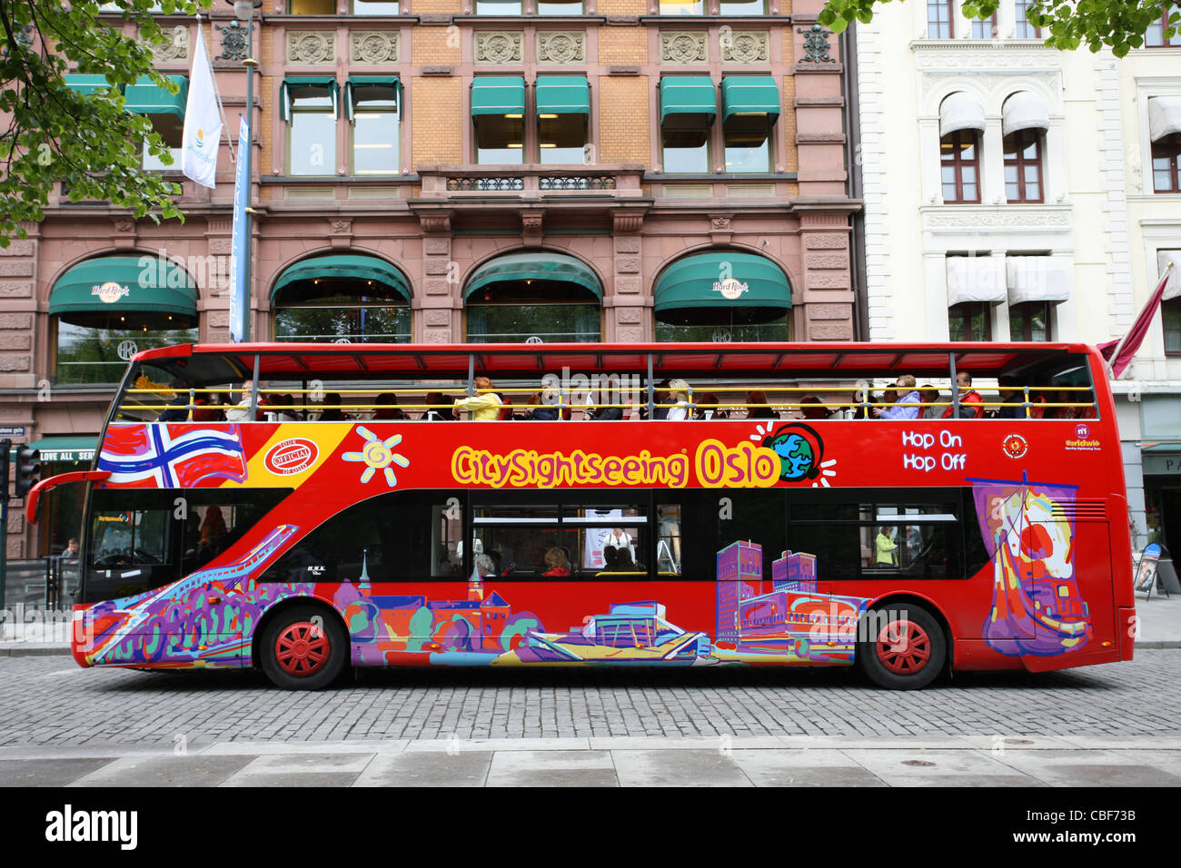 A colourful sight-seeing bus in Oslo Norway Stock Photo