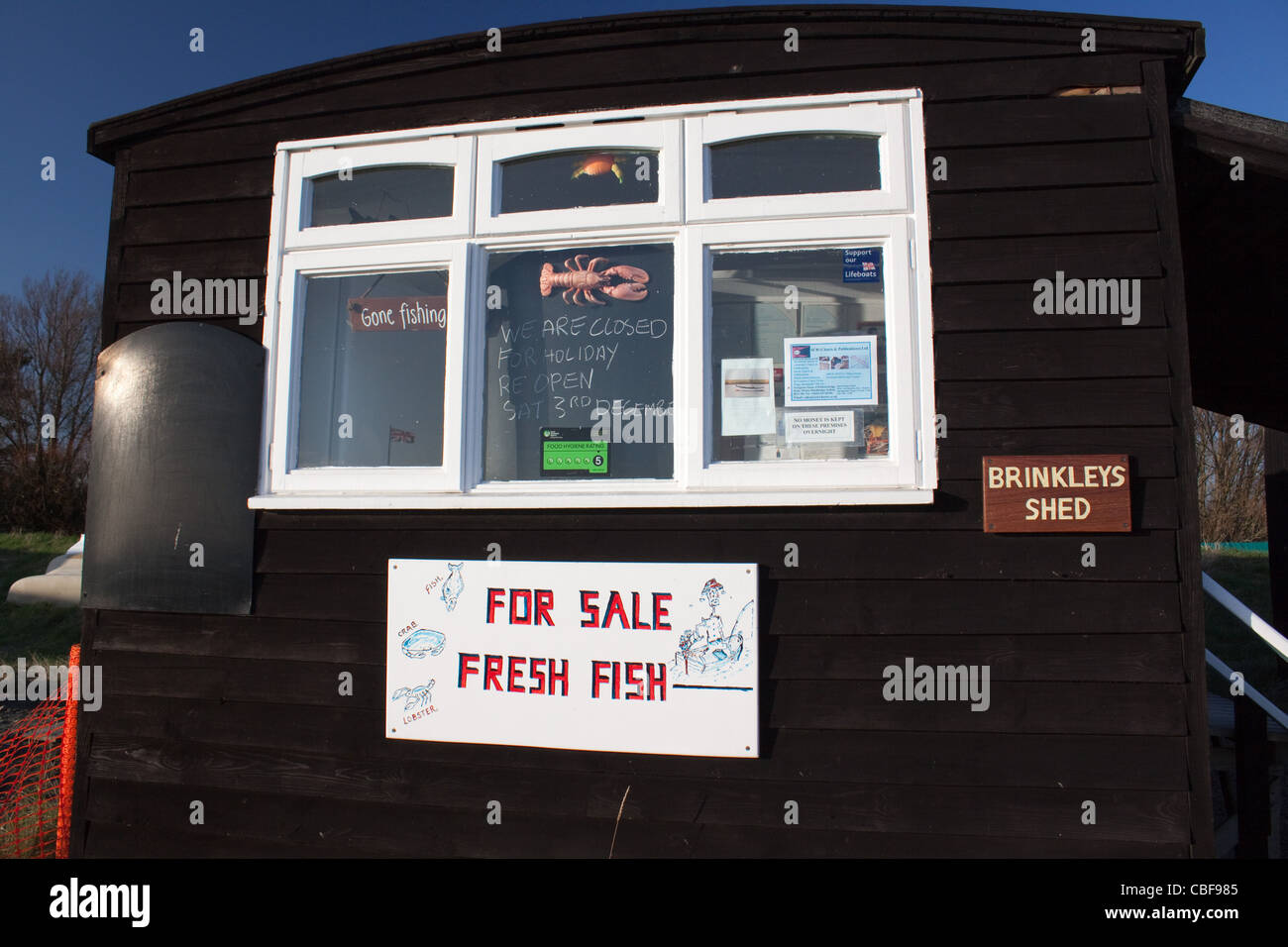 Brinkley's Shed, Fresh Fish shop at Orford on the Alde Estuary, Suffolk, England Stock Photo