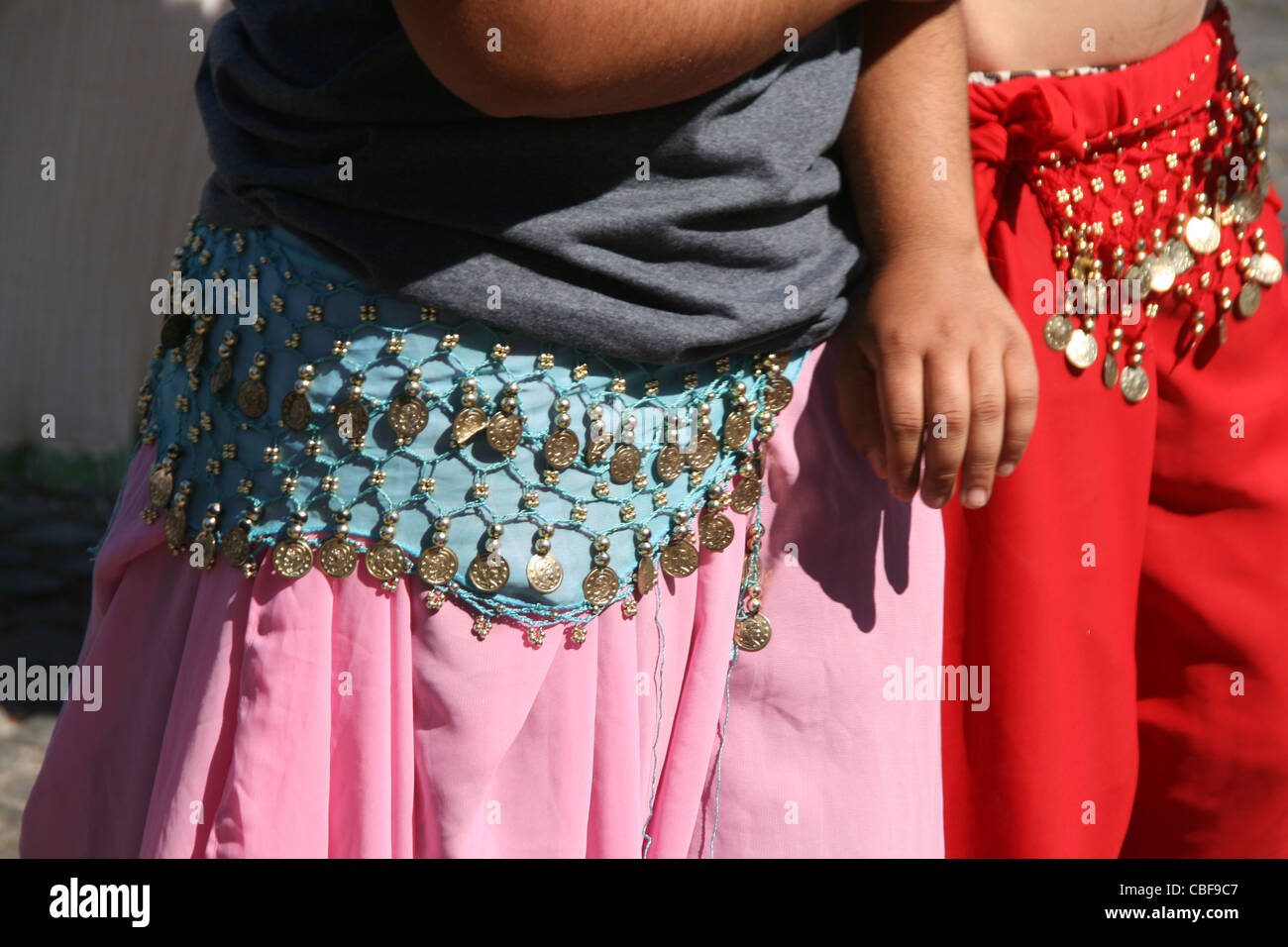 gypsy rom girls wearing traditional dress Stock Photo