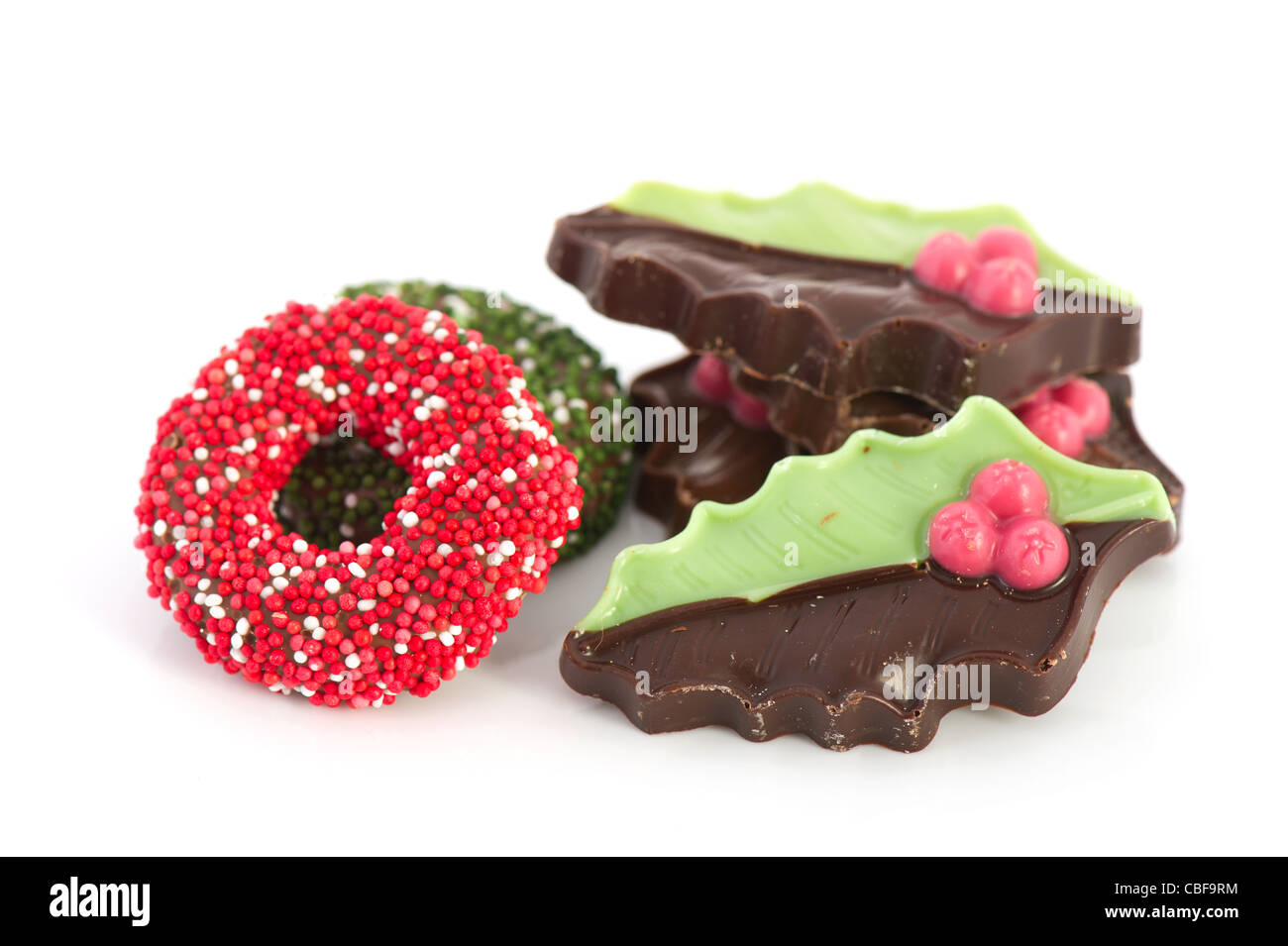 Christmas wreaths and holly from chocolate Stock Photo - Alamy