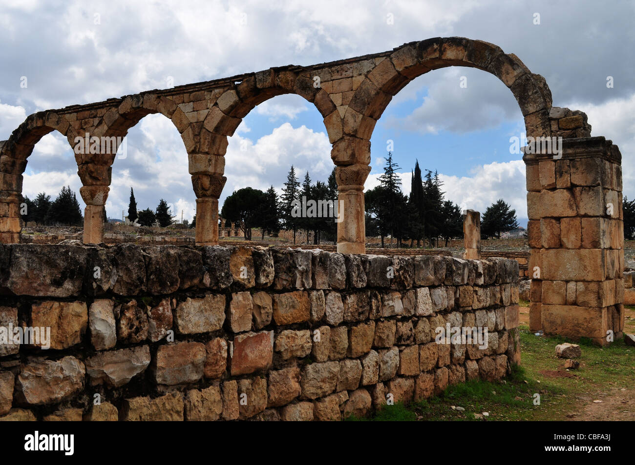 Umayyad ruins of Anjar, Bekaa valley, Lebanon in spring light Stock