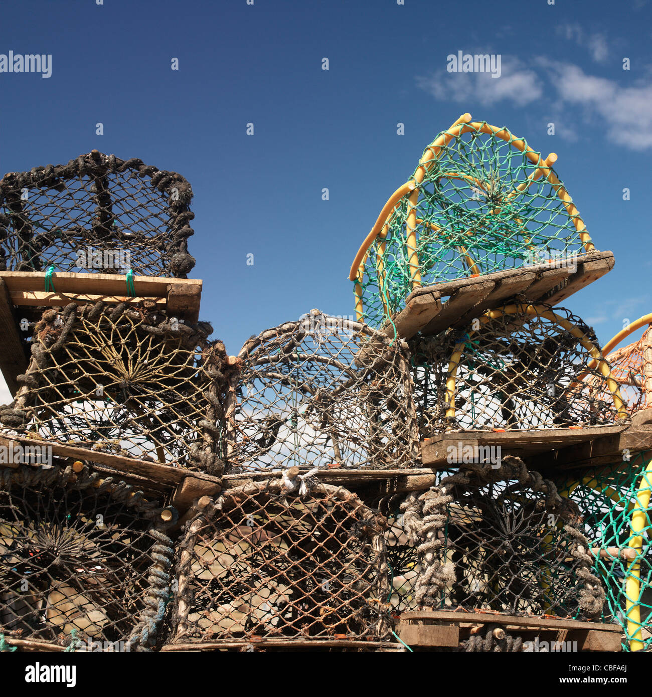 Lobster pots outside Stock Photo