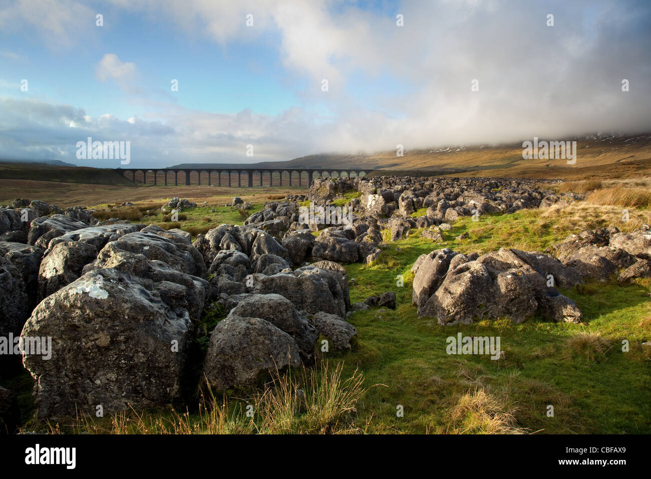 Ribblehead railway viaduct. and limestone pavement. An impressive structure on the Settle-Carlisle Railway, in North Yorkshire Natioinal Park, UK Stock Photo