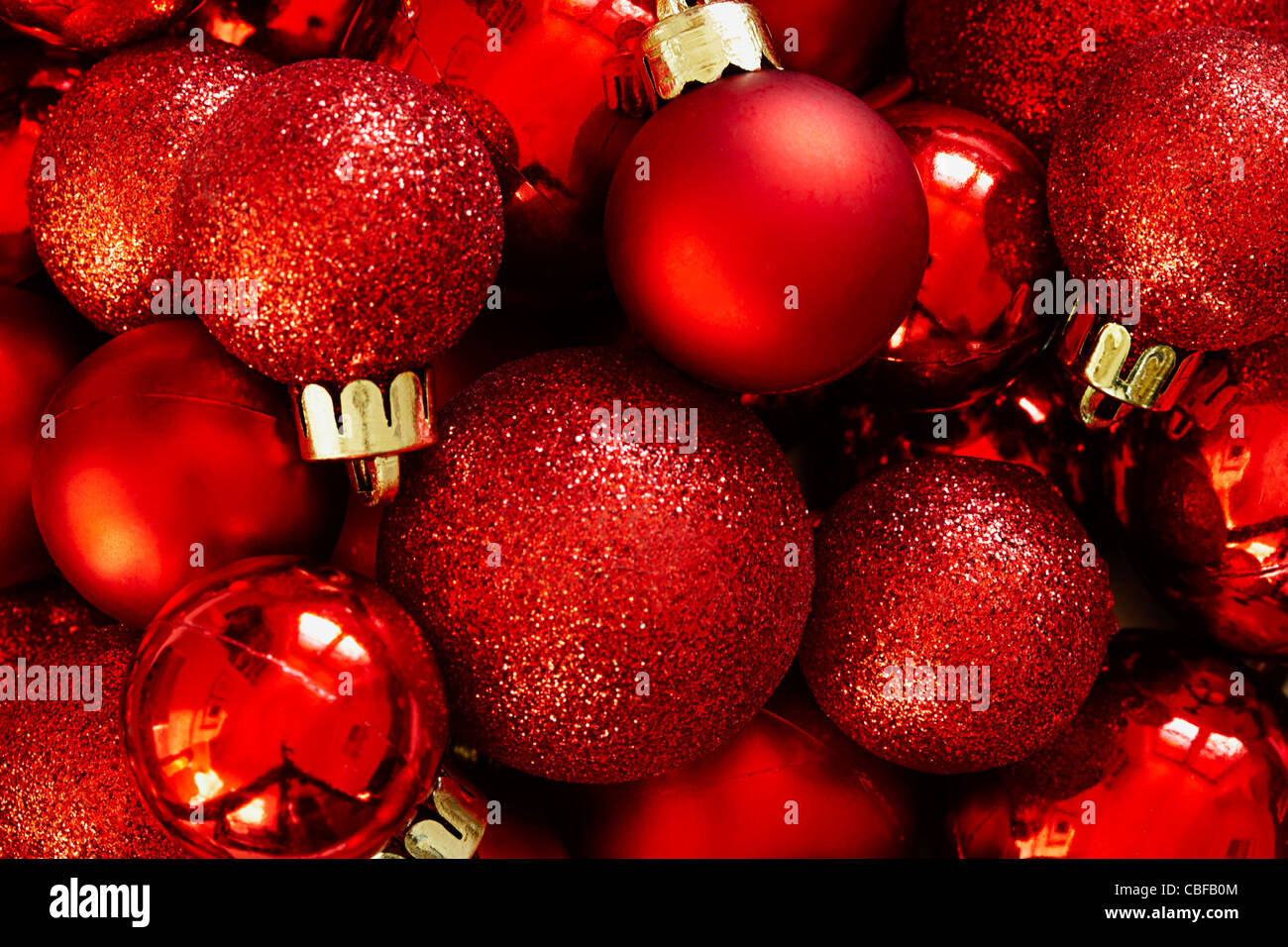 Close up of many red Christmas baubles Stock Photo