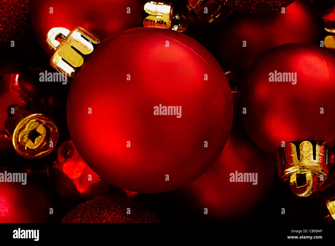 Close up of red Christmas baubles Stock Photo