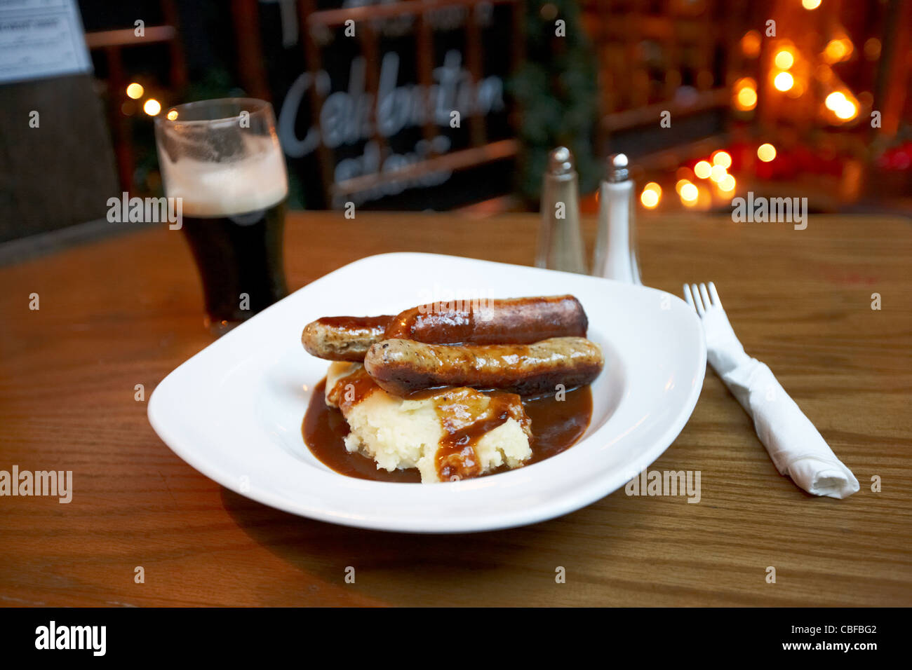 bangers and mash and a pint of stout in a gastro pub in london england united kingdom uk Stock Photo