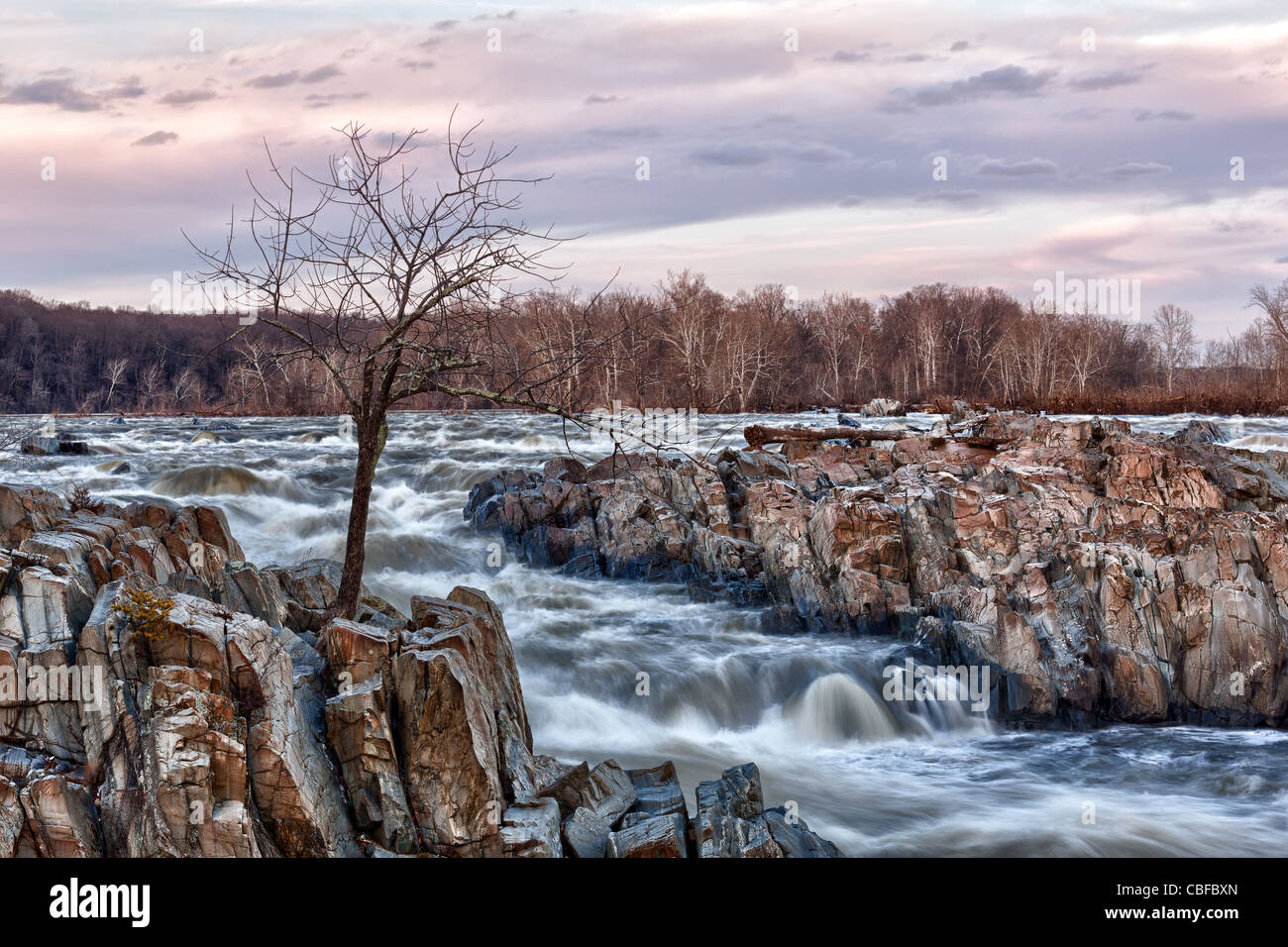 Great Falls on the Potomac river outside Washington DC in flood Stock Photo