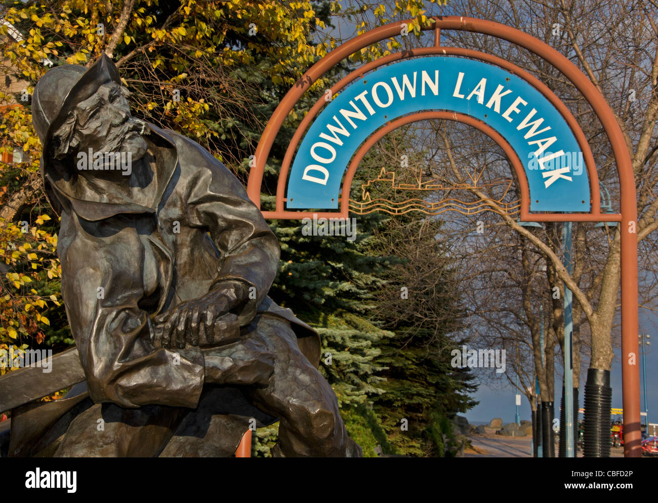 Old Sailor Statue at the Downtown Lakewalk  along Lake Superior in Duluth, Minnesota Stock Photo