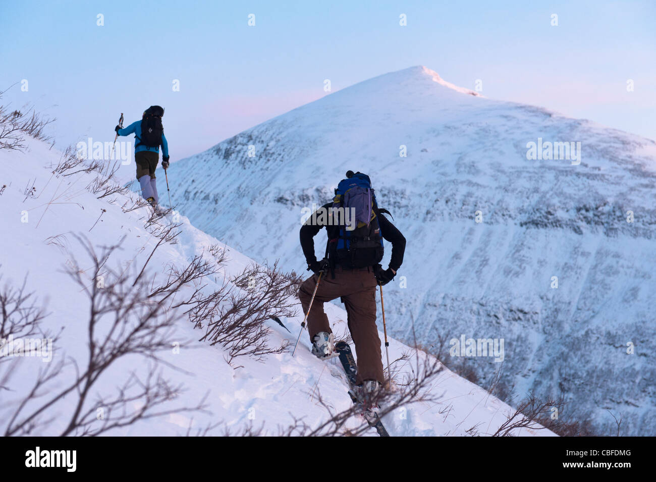 Ski-touring in Tamok, northern Norway during the polar night season. Stock Photo