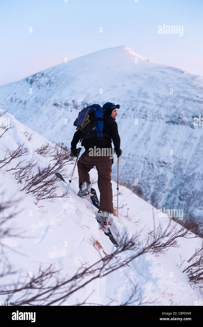 Ski-touring in Tamok, northern Norway during the polar night season. Stock Photo